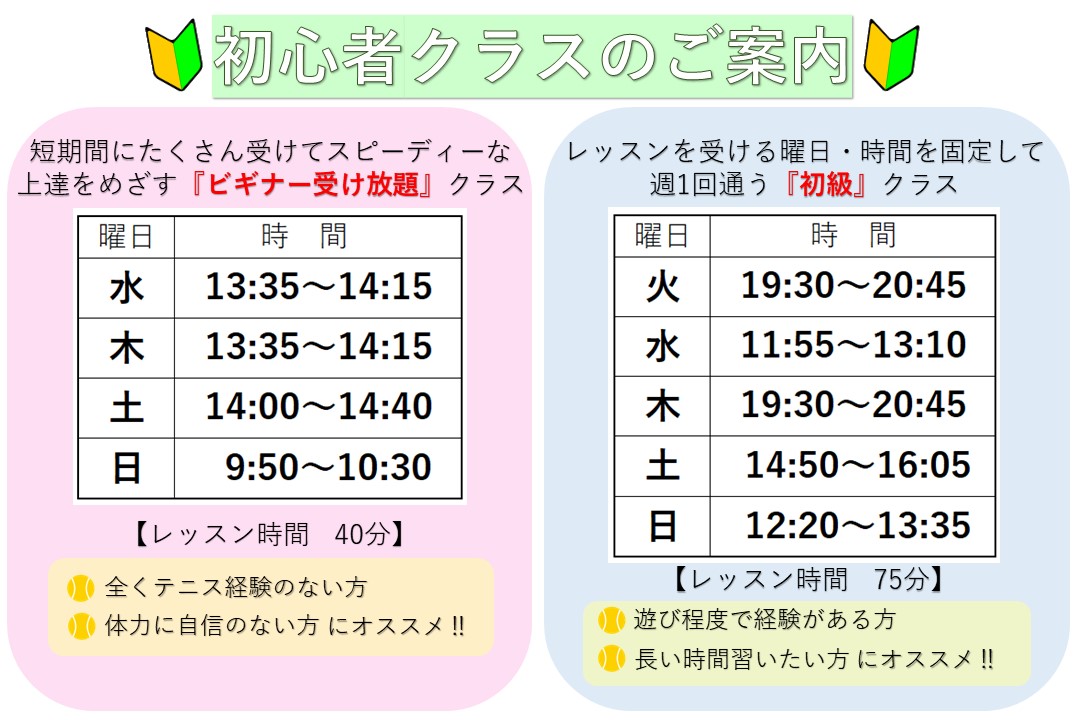 【大人スクール】テニス始めてみませんか？初心者クラスのご案内‼